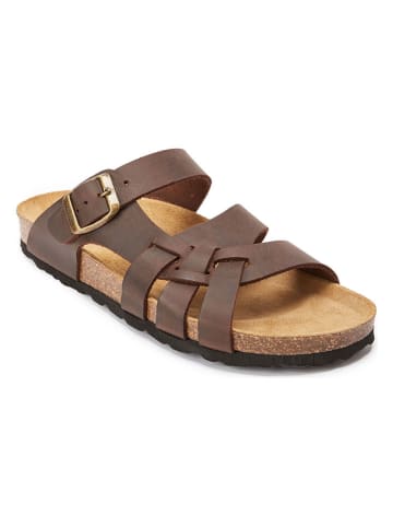 Mandel Leren slippers bruin