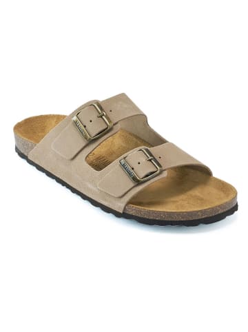 Mandel Leder-Pantoletten in Taupe