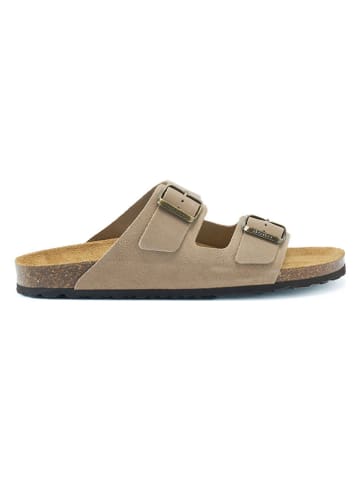 Mandel Leren slippers taupe