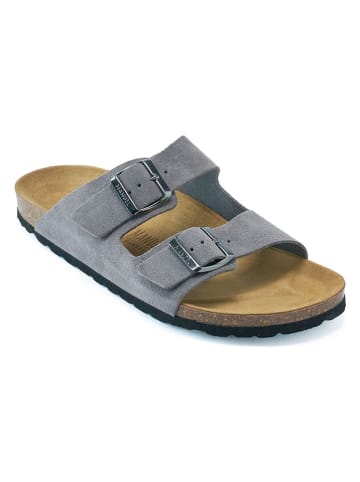 Mandel Leren slippers grijs