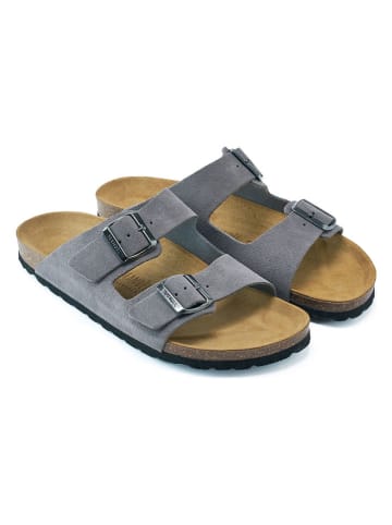 Mandel Leren slippers grijs