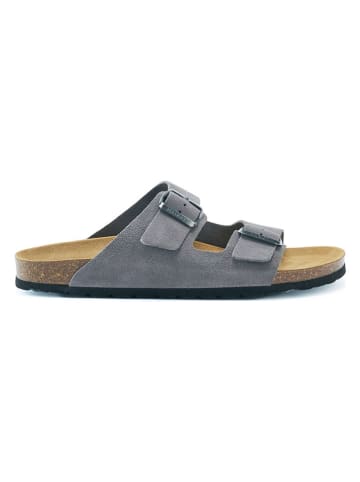 Mandel Leren slippers grijs