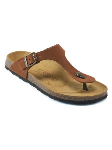 Mandel Leren teenslippers lichtbruin