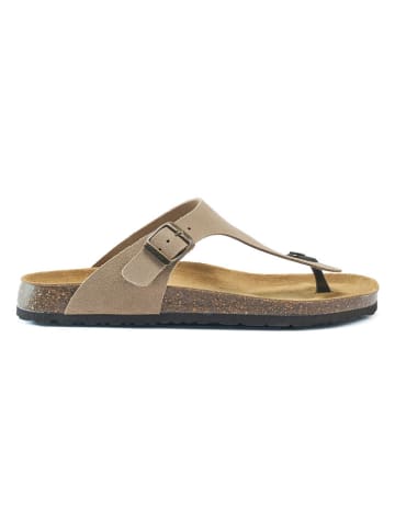 Mandel Leder-Zehentrenner in Taupe