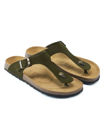 Mandel Leder-Zehentrenner in Khaki