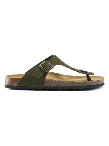 Mandel Leren teenslippers kaki