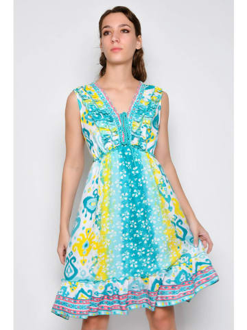 Tarifa Kleid in Gelb/ Türkis/ Weiß