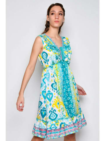 Tarifa Jurk geel/turquoise/wit