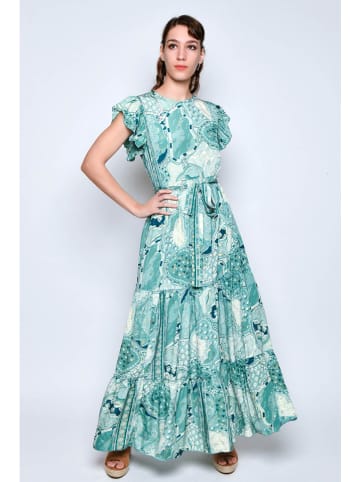 Tarifa Kleid in Turkis/ Weiß