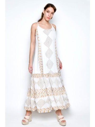 Tarifa Kleid in Weiß/ Camel