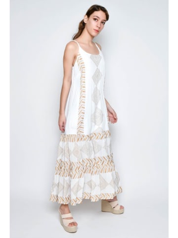 Tarifa Kleid in Weiß/ Camel