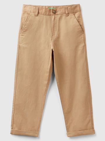 Benetton Linnen chinobroek - regular fit - lichtbruin