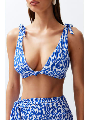 trendyol Bikini-Oberteil in Blau/ Weiß