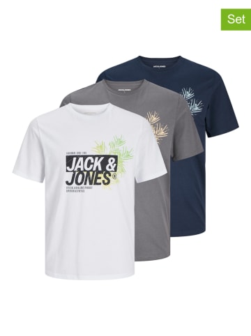 Jack & Jones Koszulki (3 szt.) "Jaxon" w kolorze szaro-biało-granatowym
