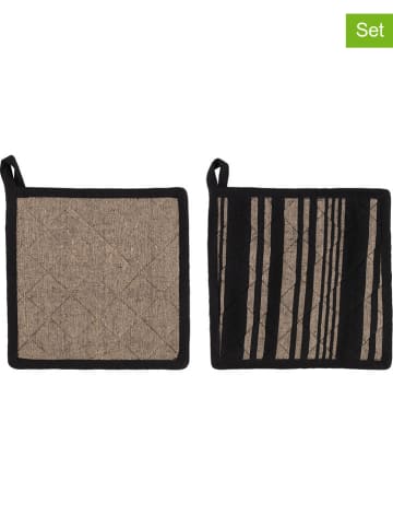 Maku 2-delige set: pannenlappen zwart/beige - (L)22 x (B)22 cm