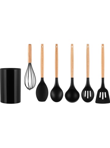 Maku 7tlg. Küchenhelfer-Set in Schwarz/ Hellbraun