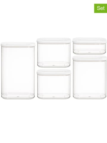 Maku 5-delige set: voorraadpotten transparant/wit
