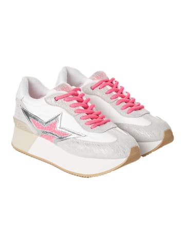 Liu Jo Leder-Sneakers in Weiß/ Pink/ Silber