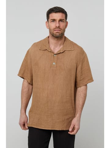Rodier Lin Leinen-Poloshirt in Camel