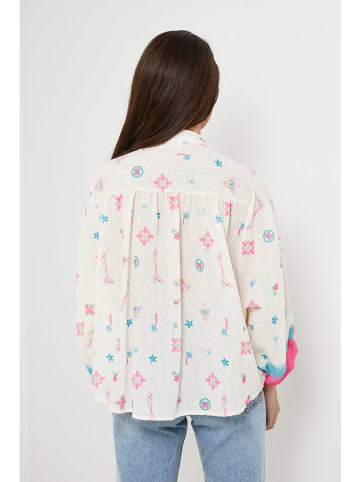 Rodier Lin Leinen-Bluse in Weiß/ Pink