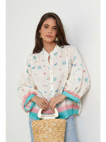 Rodier Lin Linnen blouse wit/turquoise