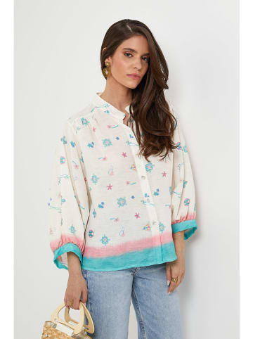 Rodier Lin Linnen blouse wit/turquoise