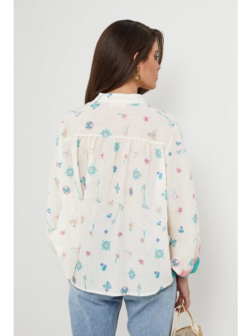 Rodier Lin Linnen blouse wit/turquoise