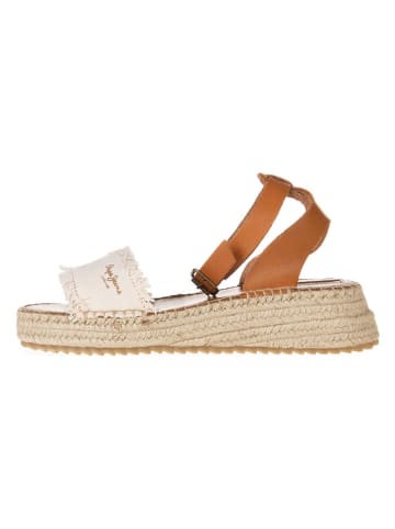 Pepe Jeans FOOTWEAR Leder-Keilsandaletten in Weiß/ Hellbraun
