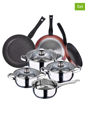 Cook&Chef 10tlg. Kochgeschirr-Set "Venus" in Silber/ Schwarz/ Kupfer