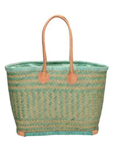 Beagles Shopper bag "Bozaka" w kolorze beżowo-turkusowym - 52 x 35 x 24 cm