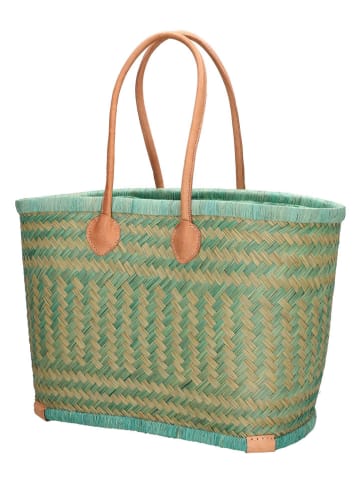 Beagles Shopper bag "Bozaka" w kolorze beżowo-turkusowym - 52 x 35 x 24 cm