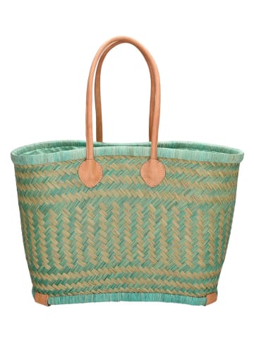 Beagles Shopper bag "Bozaka" w kolorze beżowo-turkusowym - 52 x 35 x 24 cm