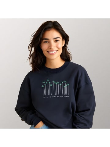 WOOOP Sweatshirt "Take me back to holidays" in Dunkelblau