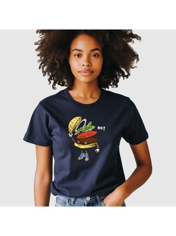 WOOOP Shirt "Burger greeting" in Dunkelblau