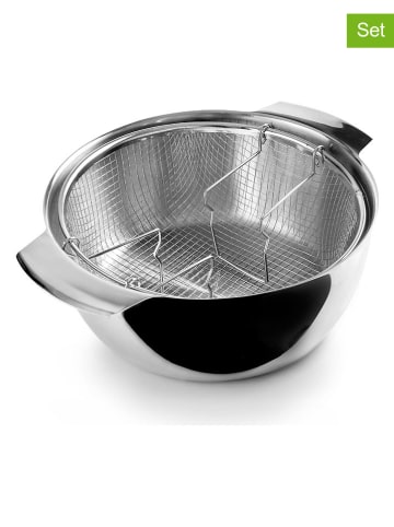 Ibili 2tlg. Set: Edelstahl-Frittiertopf in Silber - Ø 24 cm