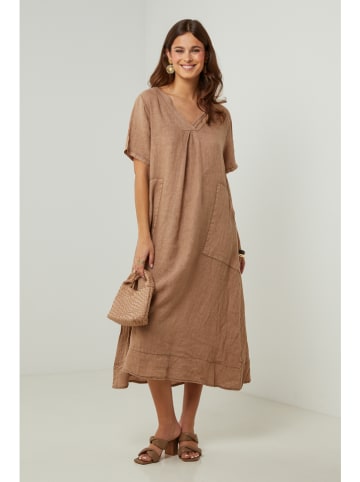 Lin Passion Leinen-Kleid in Hellbraun