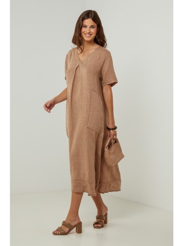 Lin Passion Leinen-Kleid in Hellbraun