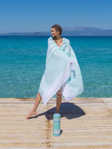 Towel to Go Strandtuch in Mint/ Weiß - (L)180 x (B)100 cm