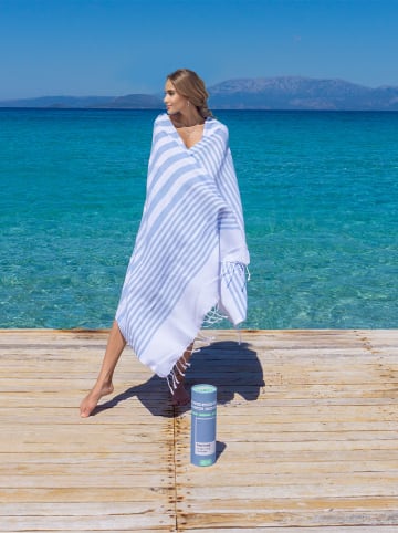 Towel to Go Strandtuch in Hellblau/ Weiß - (L)180 x (B)100 cm