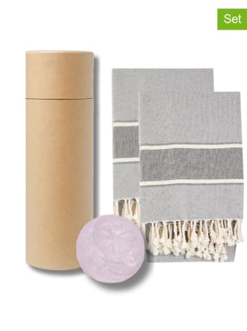 Towel to Go 3tlg. Set: "Wellness & Spa" in Hellgrau - (L)90 x (B)45 cm