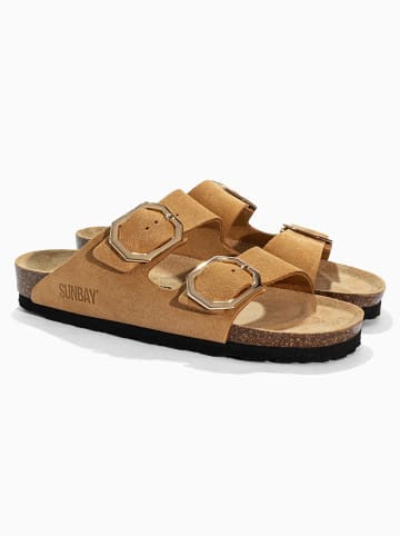 Sunbay Leder-Pantoletten "Trefle" in Hellbraun