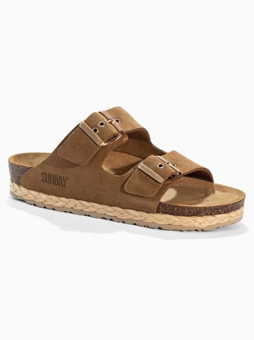 Sunbay Leder-Pantoletten "Trefle" in Hellbraun