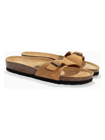 Sunbay Skórzane klapki "Jasmin" w kolorze karmelowym
