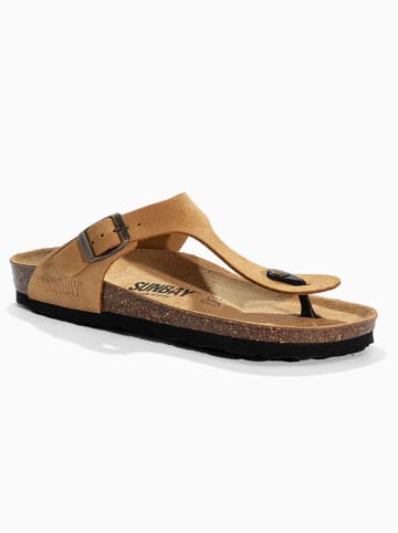 Sunbay Leren teenslippers "Tulipe" lichtbruin