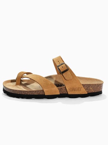 Sunbay Leren teenslippers "Tulipe" lichtbruin