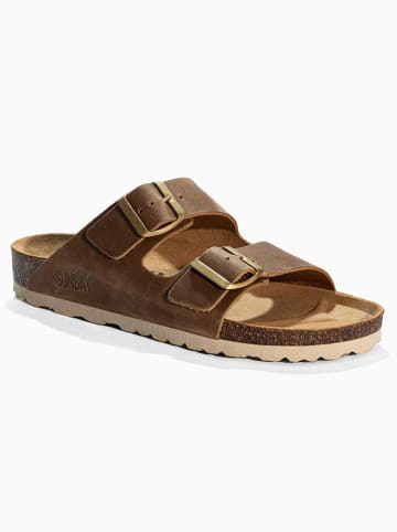Sunbay Leren slippers "Trefle" lichtbruin