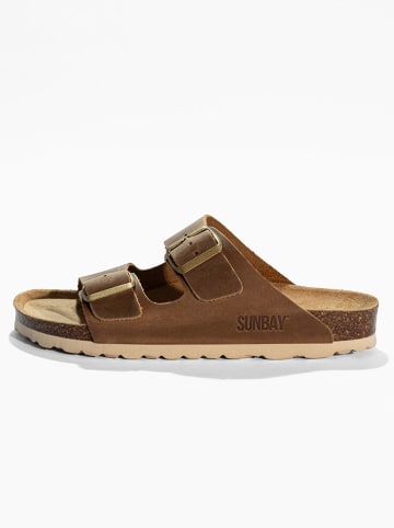 Sunbay Leren slippers "Trefle" lichtbruin