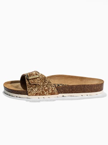 BACKSUN Leren slippers "Paris" goudkleurig