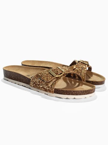 BACKSUN Leren slippers "Venecia" goudkleurig
