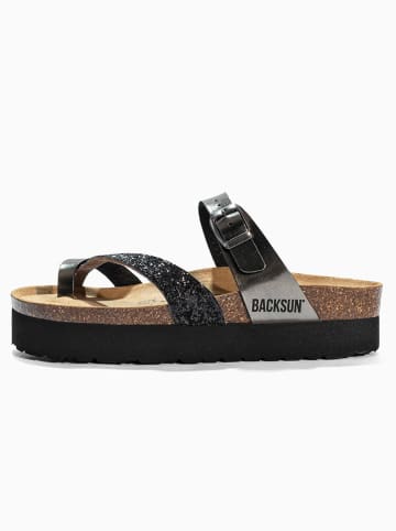 BACKSUN Leren teenslippers "Andy" zwart